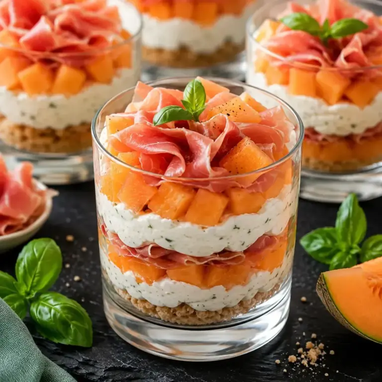 Bicchierini di Melone, Prosciutto Crudo e Crema di Formaggio Fresco